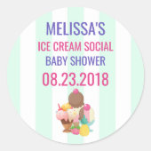 アイスクリームソーシャルベビーシャワーイベント日付を保存 ラウンドシール (正面)