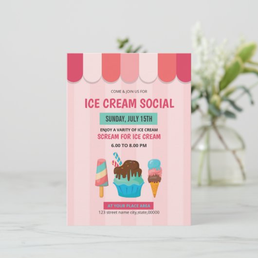 アイスクリームソーシャル招待状チラシ 招待状 (スタンド正面)