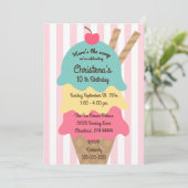 アイスクリームソーシャル誕生日パーティーの招待 招待状 (スタンド正面)