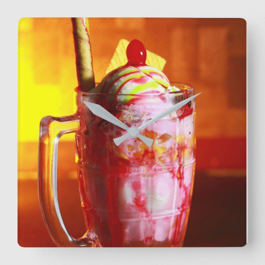 アイスクリームソーベット写真サマーフード スクエア壁時計 (正面)