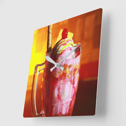 アイスクリームソーベット写真サマーフード スクエア壁時計 (傾斜)