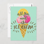 アイスクリームタイポグラフィヴィンテージアート ポストカード (正面/裏面)
