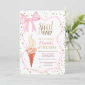 アイスクリームダイアモンズピンクボウストライプの誕生日 招待状 (スタンド正面)