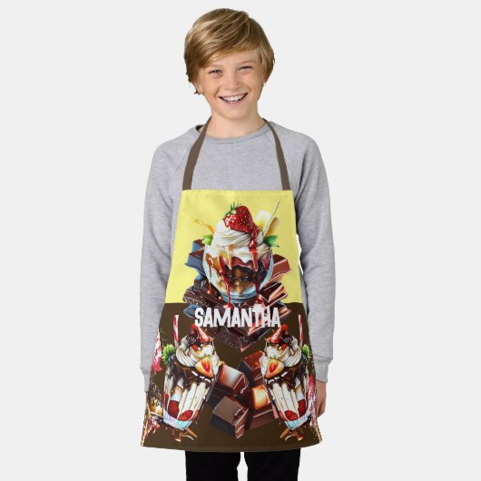 アイスクリームチョコレートキャンディDIY名前の男の子の女の子 エプロン (着用した状態)