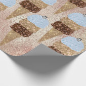 アイスクリームチョコレートブルーメタリックバラ金ゴールドリネン ラッピングペーパー (角)