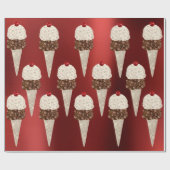 アイスクリームチョコレートメタリックブルゴーニュルビーアイボリー ラッピングペーパー (フラット)