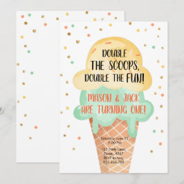 アイスクリームツイン誕生日イエローミントコーン紙吹雪 招待状