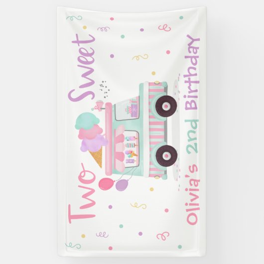 アイスクリームツスウィートセカンドバースデーパーティーデコレーション 横断幕 (縦)