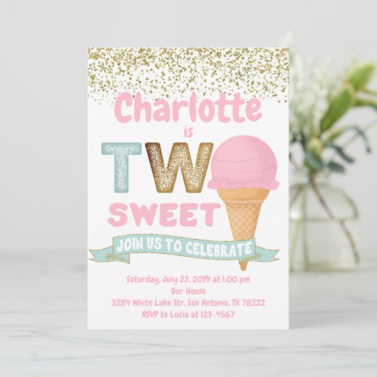 アイスクリームツスウィート金ゴールド2歳の誕生日 招待状 (スタンド正面)