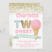 アイスクリームツスウィート金ゴールド2歳の誕生日 招待状 (正面/裏面)