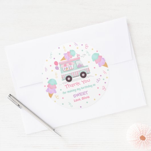 アイスクリームツースウィート2ndバースデーパーティーの好意 ラウンドシール (封筒)