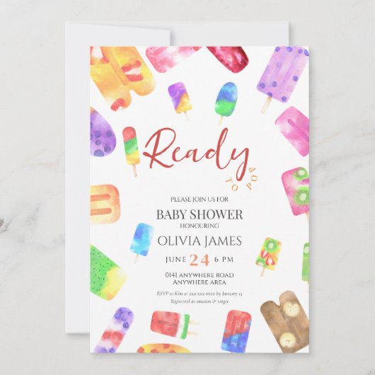 アイスクリームテーマベビーシャワー 招待状 (正面)