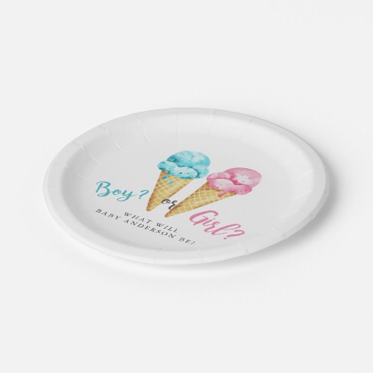 アイスクリームテーマ性別表示パーティー ペーパープレート (アングル)