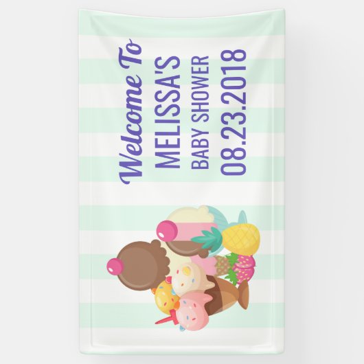 アイスクリームデザート赤ちゃんシャワーへようこそ 横断幕 (縦)