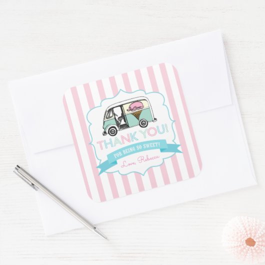 アイスクリームトラックありがとうシール スクエアシール (封筒)