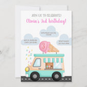 アイスクリームトラックの女の子の誕生日の招待状。 招待状 (正面)
