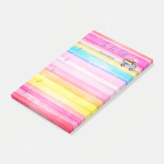 アイスクリームトラックの水の色のリストを行うストリプレッド ポストイット (アングル)