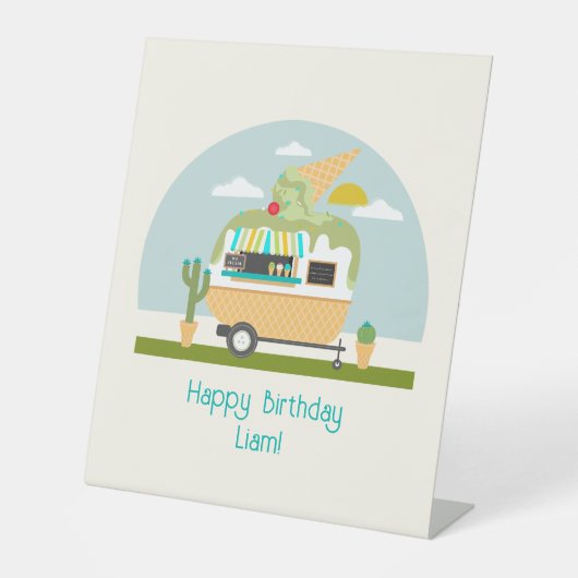 アイスクリームトラックキャンパーボーイズ誕生日 台座サイン (正面)