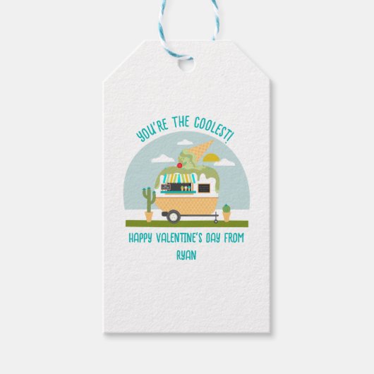 アイスクリームトラックグリーン教室バレンタイン ギフトタグ (正面)