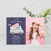 アイスクリームトラックスイートタイムピンクガール誕生日 招待状 (スタンド正面)