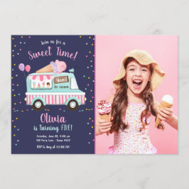 アイスクリームトラックスイートタイムピンクガール誕生日 招待状