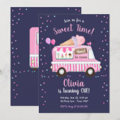 アイスクリームトラックスイートタイムピンクガール誕生日 招待状 (正面/裏面)