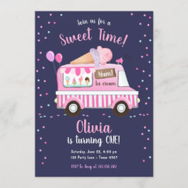 アイスクリームトラックスイートタイムピンクガール誕生日 招待状
