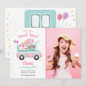 アイスクリームトラックスイートタイムピンクガール誕生日 招待状 (正面/裏面)