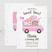 アイスクリームトラックスイートタイムピンクガール誕生日 招待状 (正面/裏面)