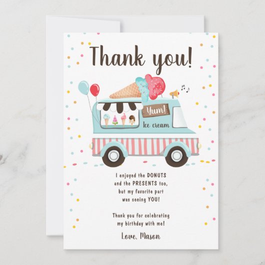 アイスクリームトラックスイートタイムボーイブルーサンキューカード 招待状 (正面)