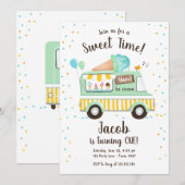 アイスクリームトラックスイートタイムボーイミントブルー誕生日 招待状 (正面/裏面)