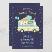 アイスクリームトラックスイートタイムボーイミントブルー誕生日 招待状 (正面/裏面)