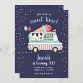 アイスクリームトラックスイートタイムボーイレッドブルー誕生日 招待状 (正面/裏面)