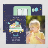アイスクリームトラックスイートタイムボーミントブルー誕生日 招待状 (正面/裏面)