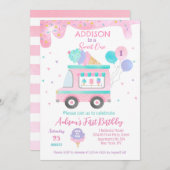 アイスクリームトラックスイートワン誕生日招待状 セーブザデート (正面/裏面)