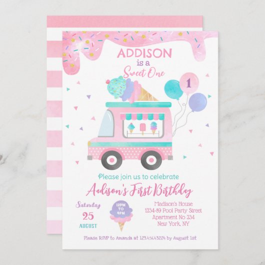 アイスクリームトラックスイートワン誕生日招待状 セーブザデート