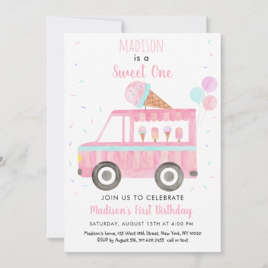 アイスクリームトラックスイートワン誕生日 招待状 (正面)