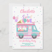 アイスクリームトラックスウィートワン誕生日パーティー 招待状 (正面)