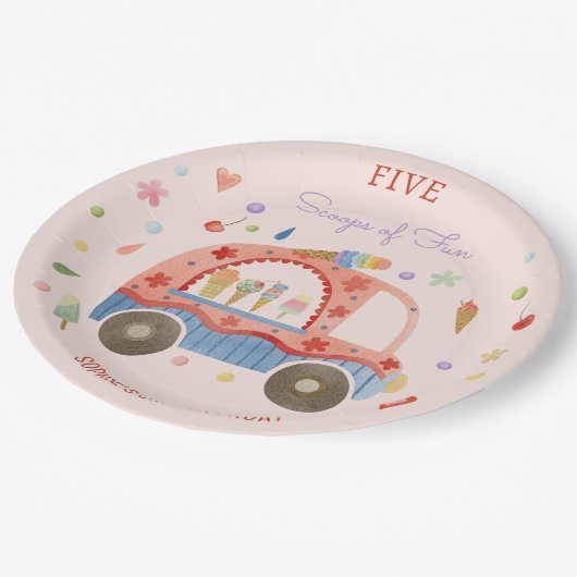 アイスクリームトラックスクープのおもしろい子供の誕生日 ペーパープレート (アングル)