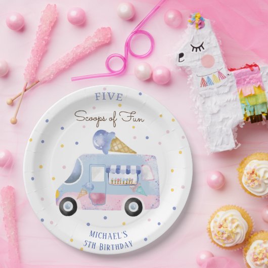 アイスクリームトラックスクープのおもしろい子供の誕生日 ペーパープレート (パーティー)