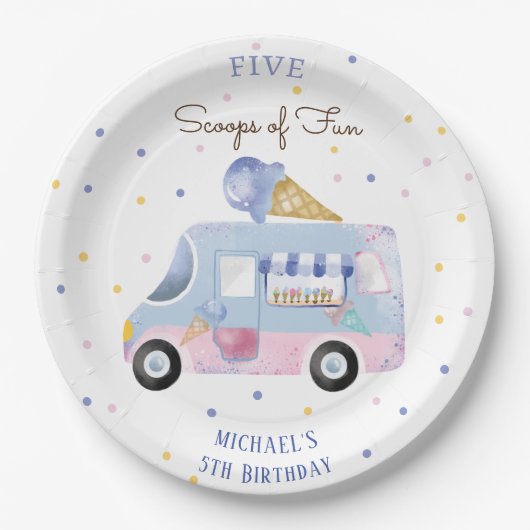 アイスクリームトラックスクープのおもしろい子供の誕生日 ペーパープレート (正面)