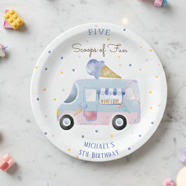 アイスクリームトラックスクープのおもしろい子供の誕生日 ペーパープレート