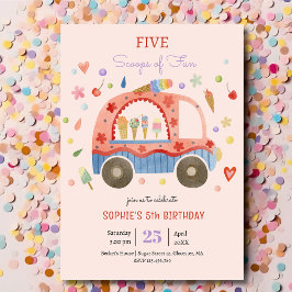 アイスクリームトラックスクープのおもしろい子供の誕生日 招待状