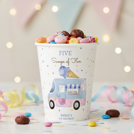 アイスクリームトラックスクープのおもしろい子供の誕生日 紙コップ