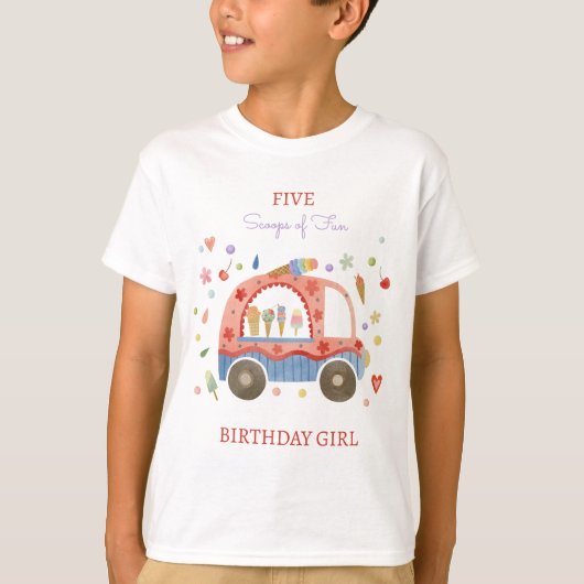 アイスクリームトラックスクープのおもしろい子供の誕生日 Tシャツ (正面)