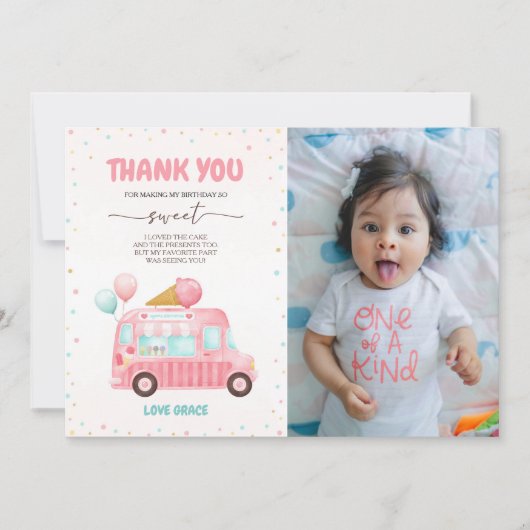 アイスクリームトラックスクープ誕生日の写真 サンキューカード (正面)