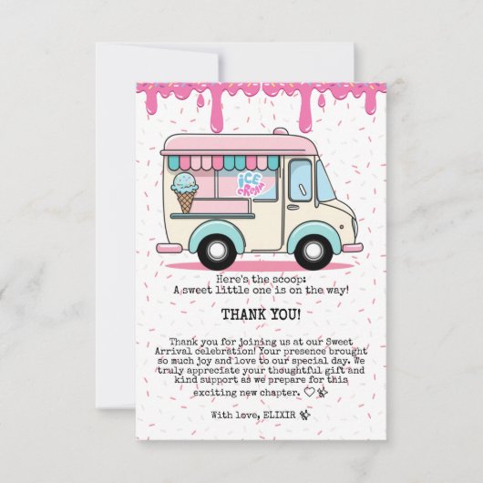 アイスクリームトラックスクープ赤ちゃんシャワーを振り撒く サンキューカード (正面)