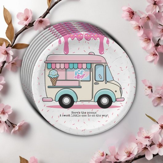 アイスクリームトラックスクープ赤ちゃんシャワーを振り撒く ペーパープレート
