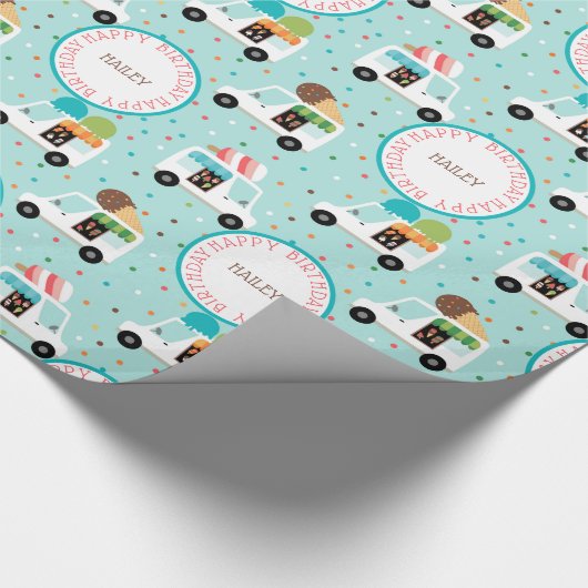 アイスクリームトラックハッピーバースデー パーソナライズされた ラッピングペーパー (コーナー)