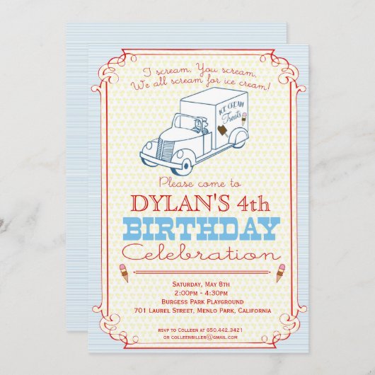 アイスクリームトラックパーティの招待状 招待状 (正面/裏面)